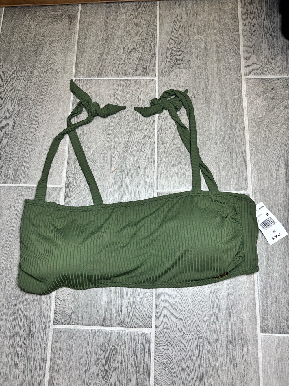 Wallflower Olive Green Ribbed Bandeau Bikini Top